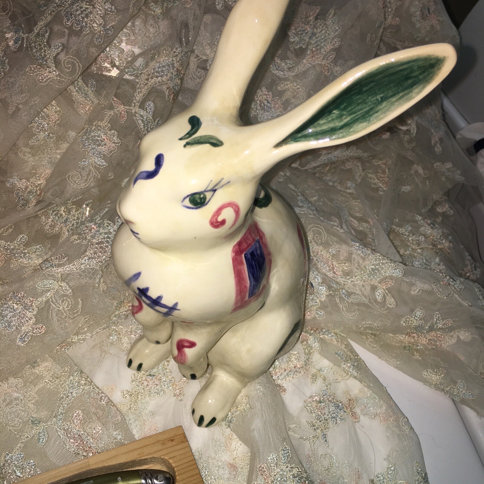 Ceramic Easter Bunny Rabbit Figurine Vintage signed by Artist