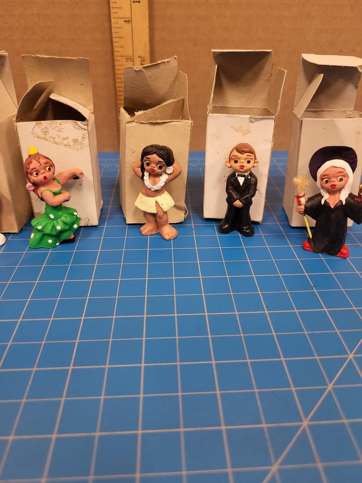 Vintage Miniature Character Figurines Set 8 Original Boxes Resin Decor 3 inch