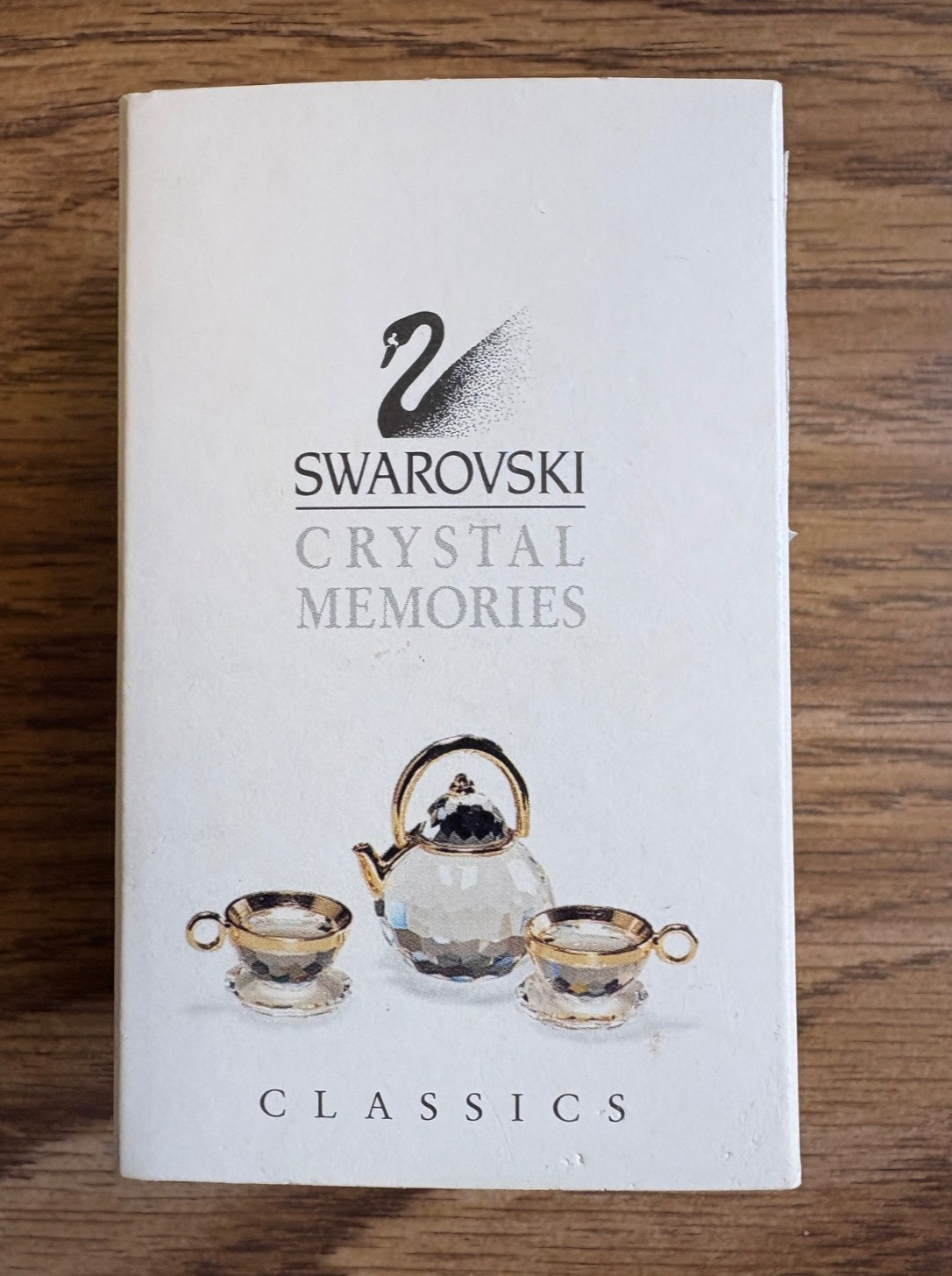 Swarovski Crystal Memories Tea Set Miniature Teapot Cups w/ Box & Wood Teacart