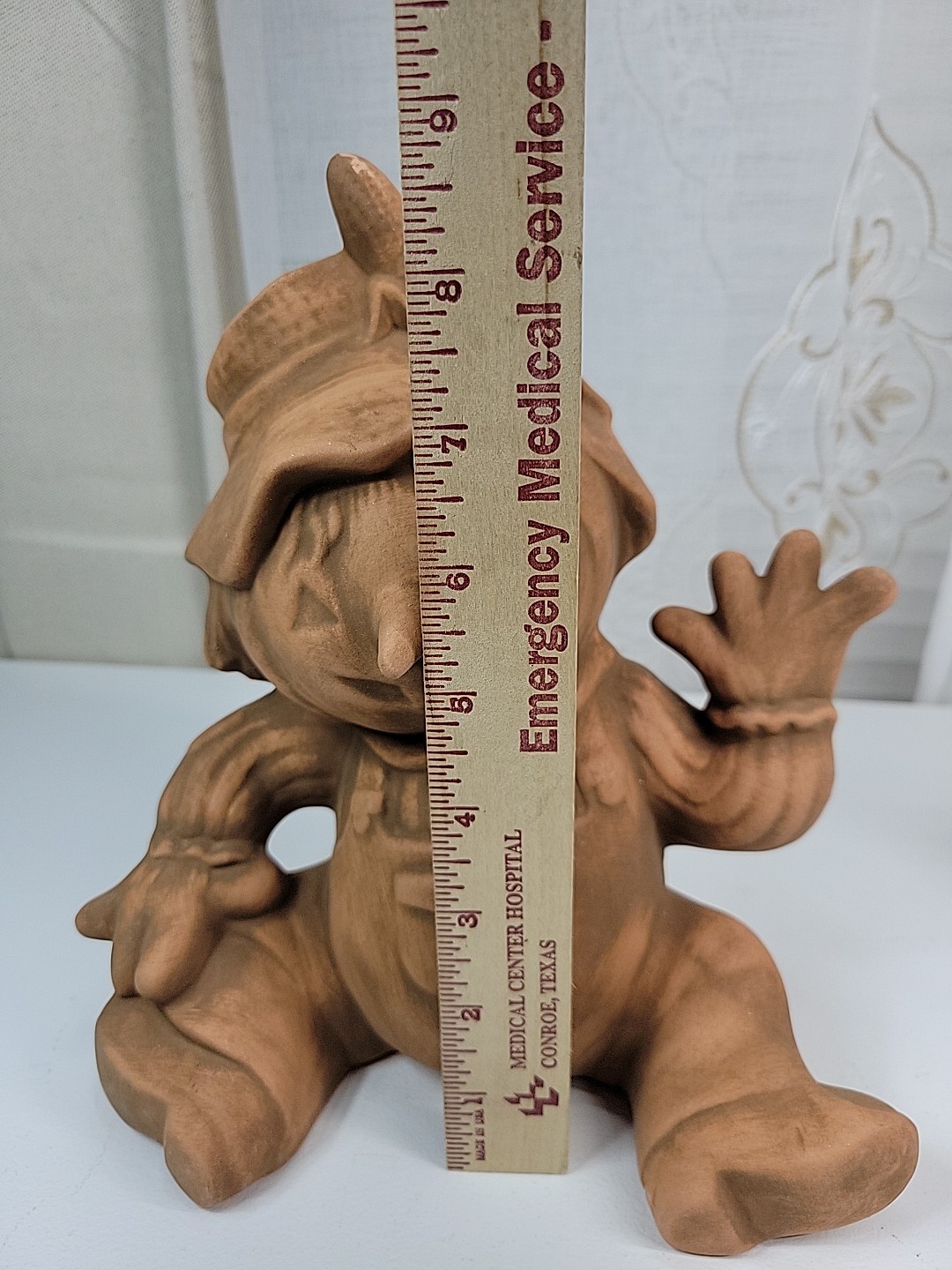 VTG Redware Ceramic Halloween/Fall Pumpkin Head Scarecrow Figurine Aged Finsh 9″