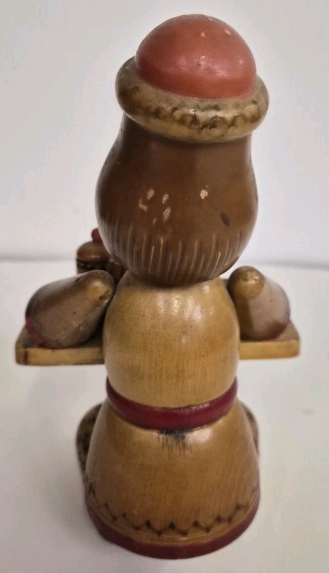 Wood Hand-Painted Man Figurine Holding Tray, Brown/Red, Kids Decor