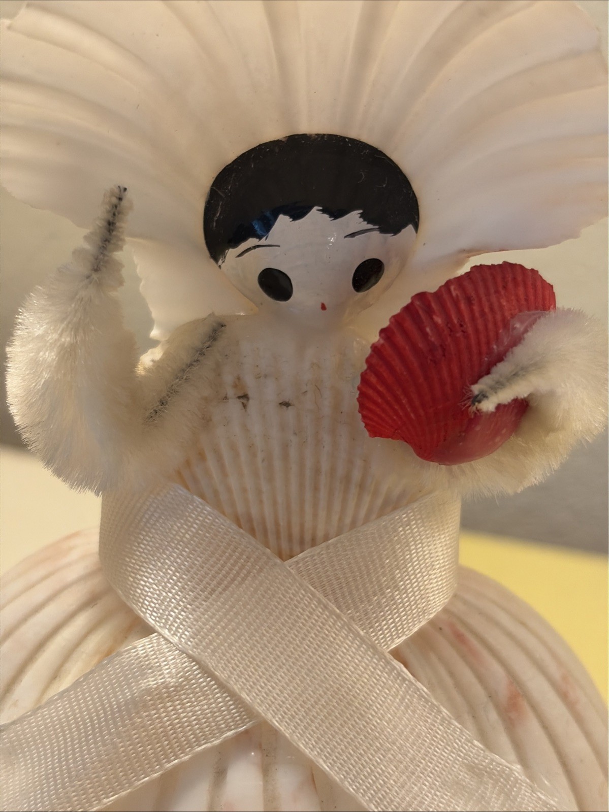 Vtg 50s Seashell Doll Lady Figurine Handmade Chennile Coastal Folk Art 5″ Tall