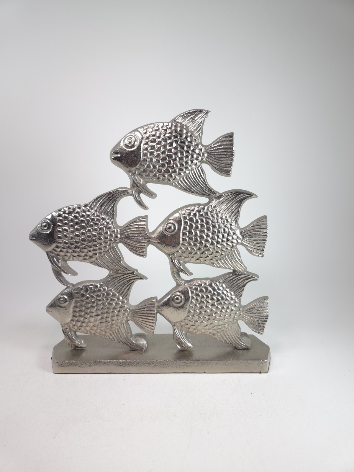 Tracy Boyd Metallic 5 swimming school of Fish Sculpture 11.5″ tall (74)