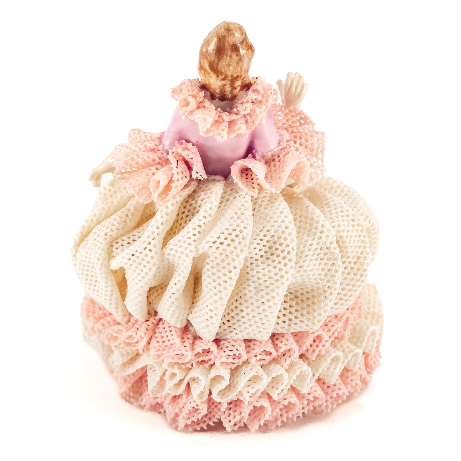 VTG MZ Irish Dresden Pink & White Porcelain Lace Figurine by Muller Volkstedt