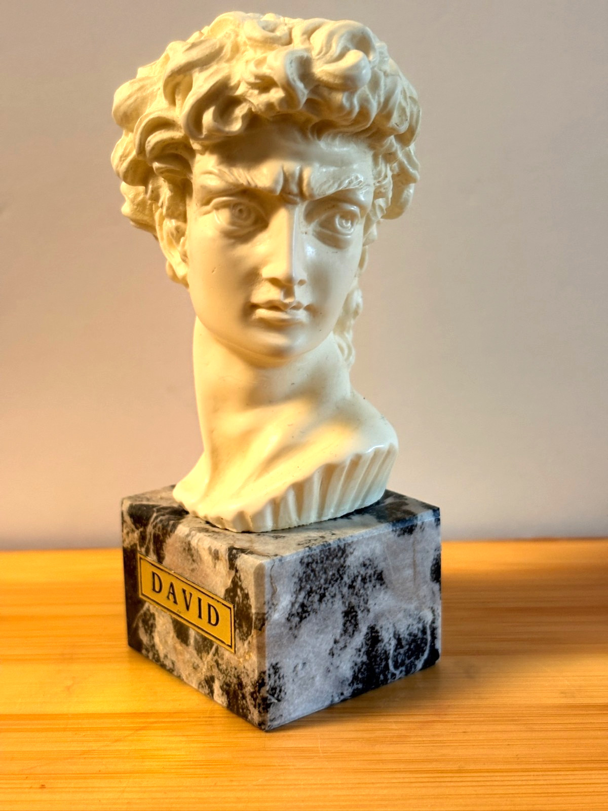 Vintage David Michelangelo Bust 4 1/2″ On Stone Base