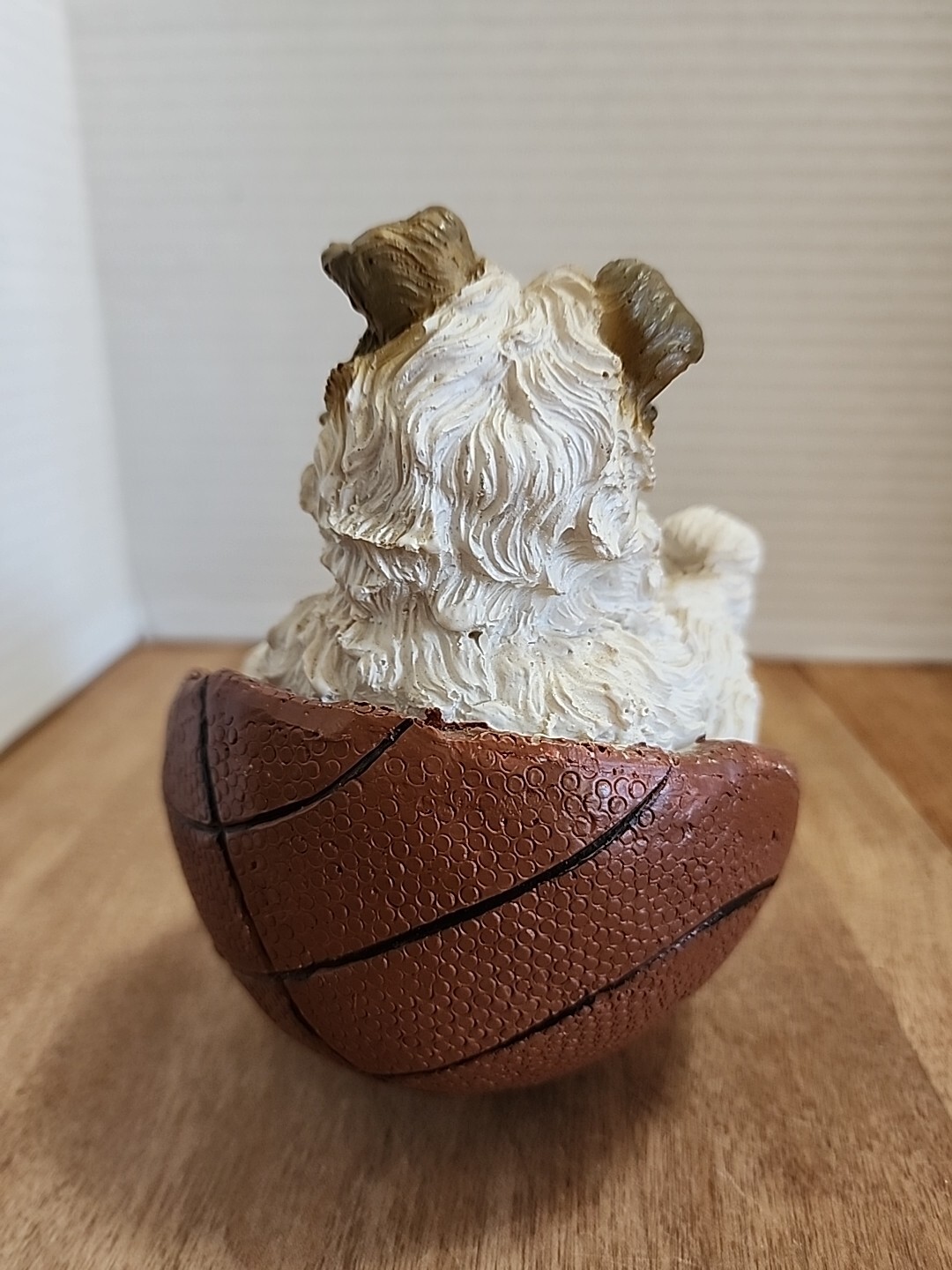 Resin Dog Figurine Terrier in a Torn Basketball