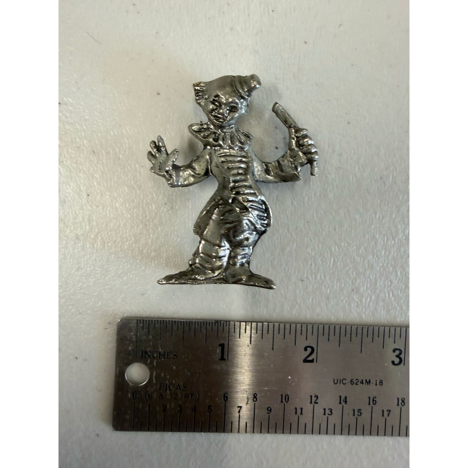Vintage Pewter Clown Figurine Miniature Circus Collectible Silver Tone 1.75 Inch