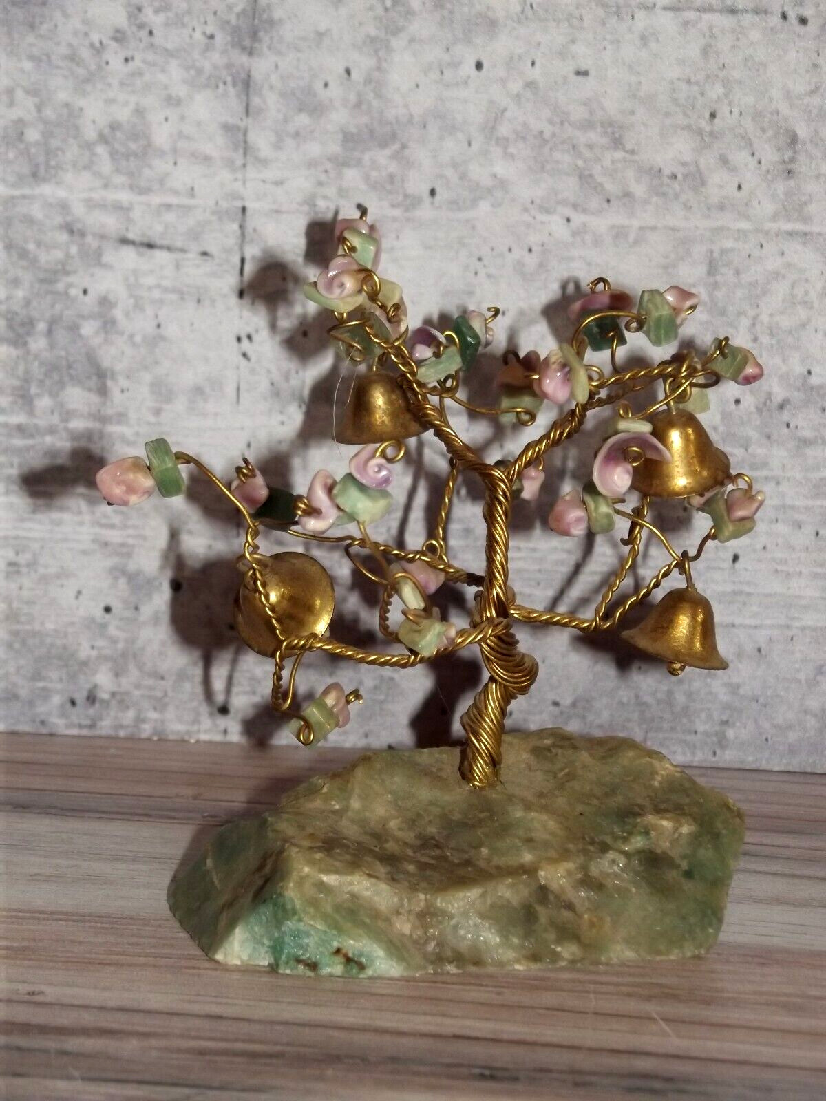 Twisted Metal Wire BONSAI TREE Sculpture stone Base flowers Bells 52824