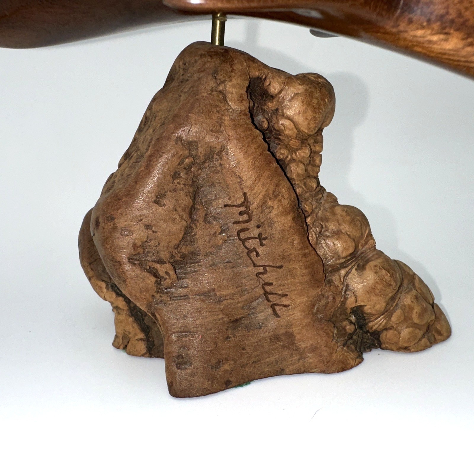 Wood Dolphin Sculpture On Burl Base Studio Craft Coastal Decor Signed Mitchell
