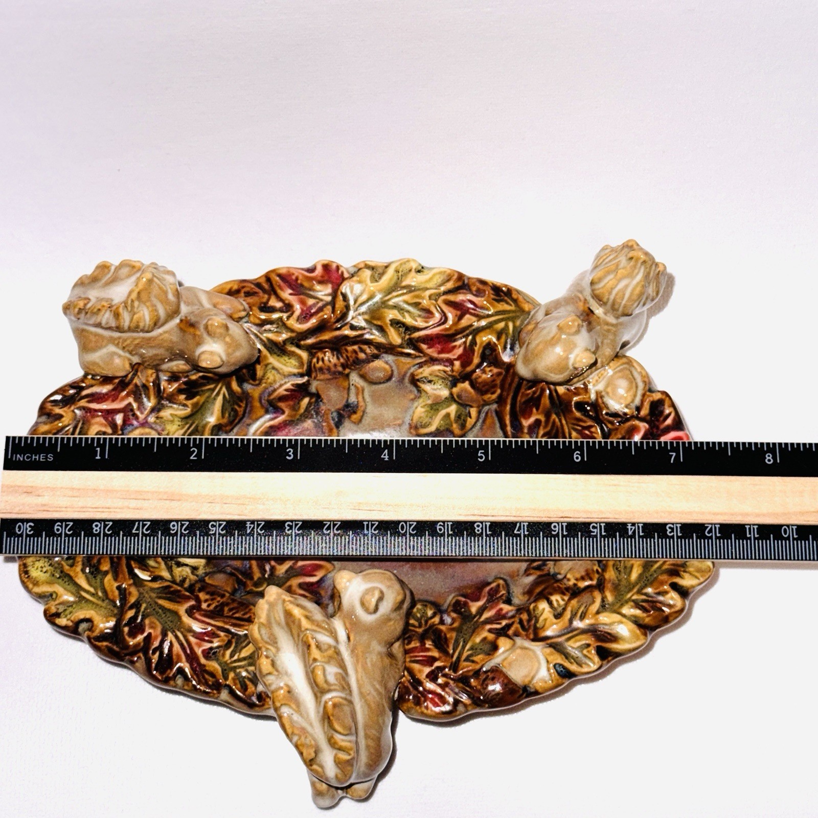 Ceramic Squirrels Footed Dish Playing In Leaves Fall Autumn Animals