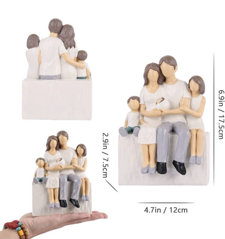 Family Figurine, Mom, Dad Son, Daughter & New Baby. – Family of 5