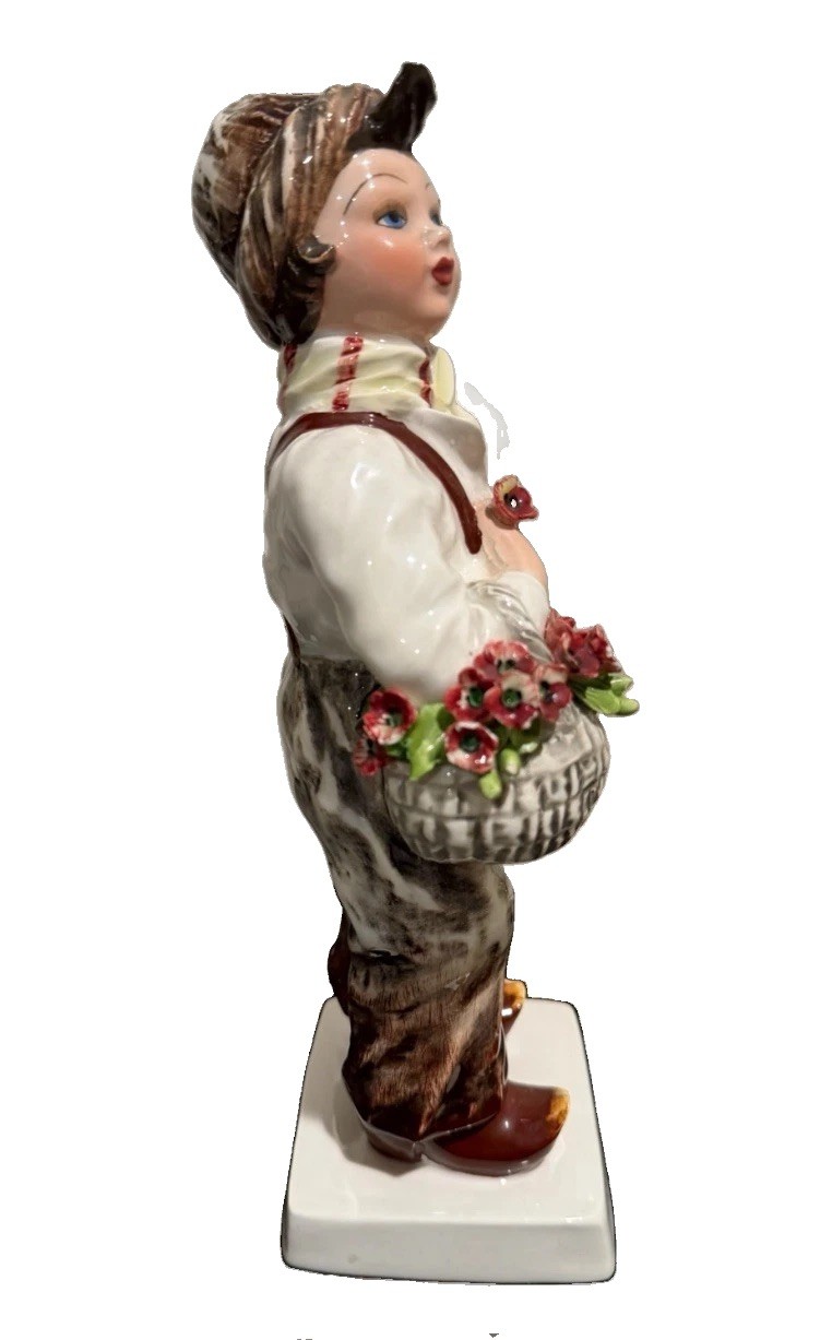 CARLO MOLLICA Italy Seated Boy With Basket Figurine Vintage Art