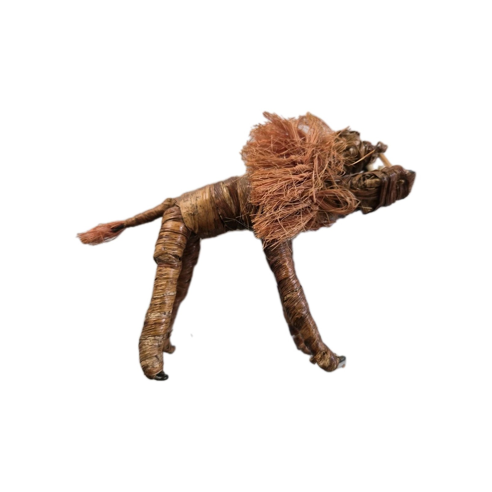Handmade Plant Fiber Lion Figurine, Natural Finish Brown/Orange Animal Decor