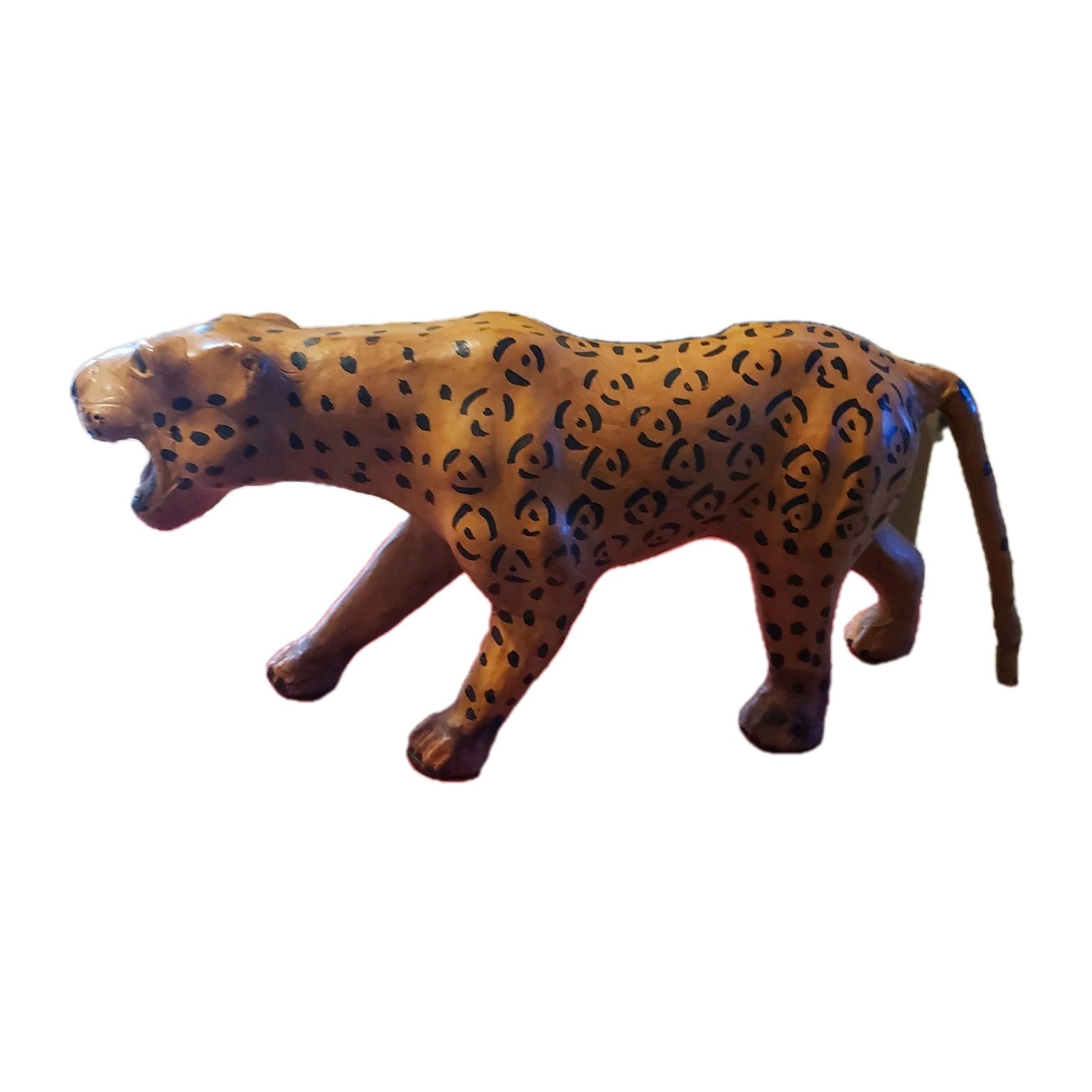 Vintage Leopard Sculpture Figurine Leather Wrapped MCM Mid Century 13″ Statue
