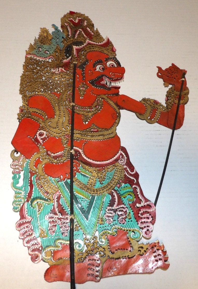 Balinese Wayang Kulit Shadow Puppet 21″ Hand Carved Leather Vintage Damage stick