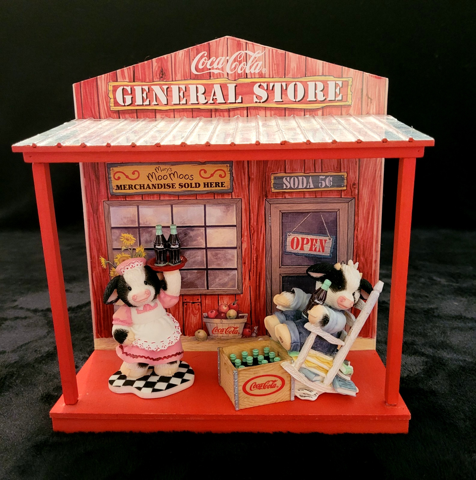 Vintage ENESCO Mary Moo Moos Coca Cola Collectables Bundle With Display Stand