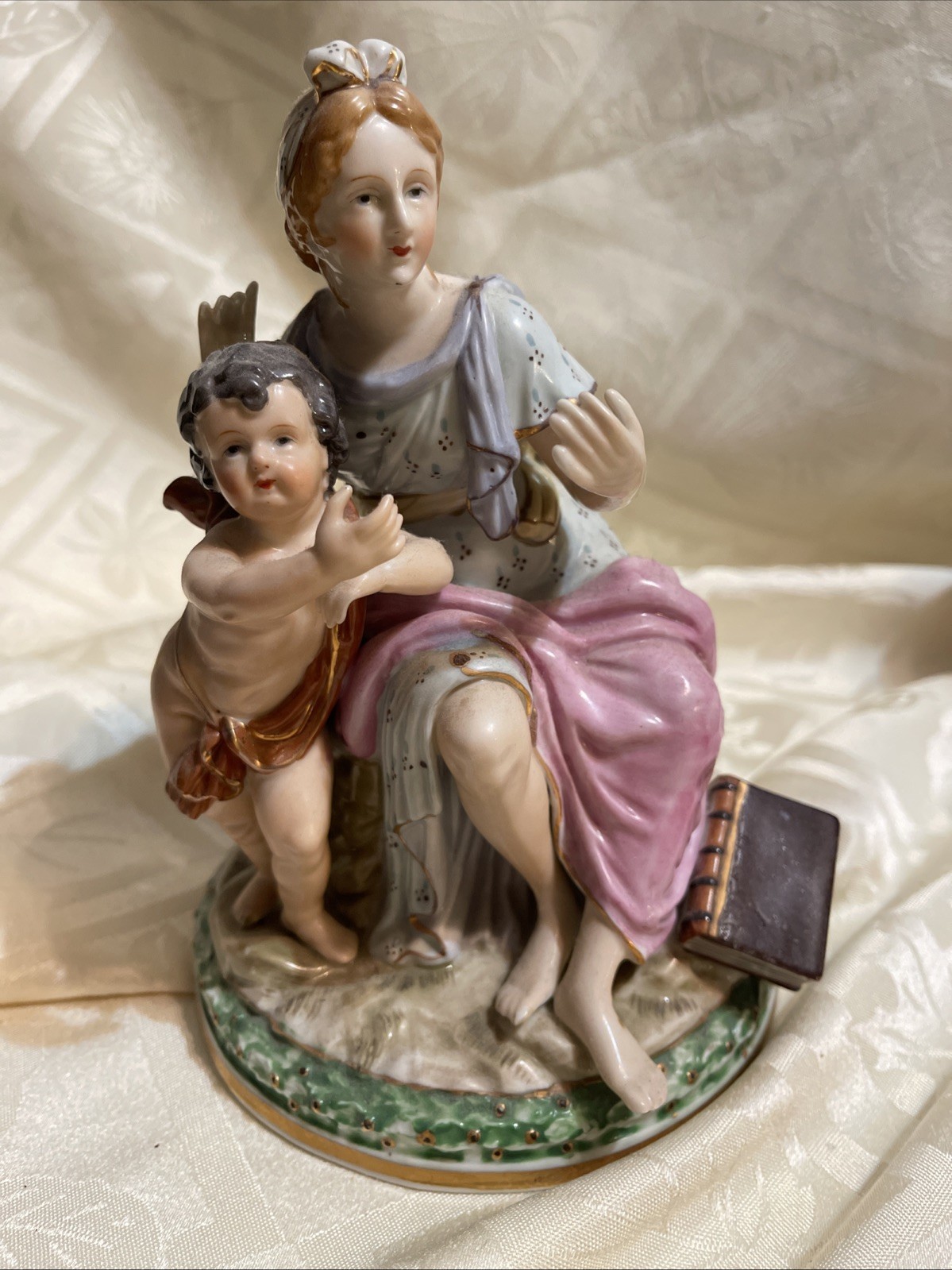 Antique Edmé Samson Sevres-Style Maiden Woman & Cherub 7″ Porcelain Figurine