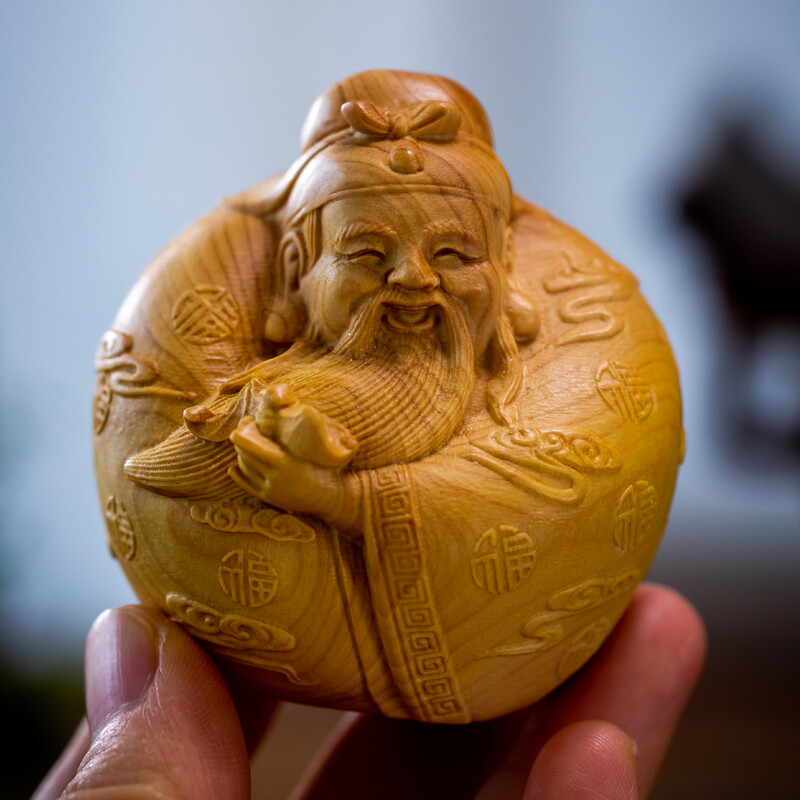 1pc 2.36″in God Wood Buddha Fu Lu Shou Wood Statue Feng Shui Home Decor Collect