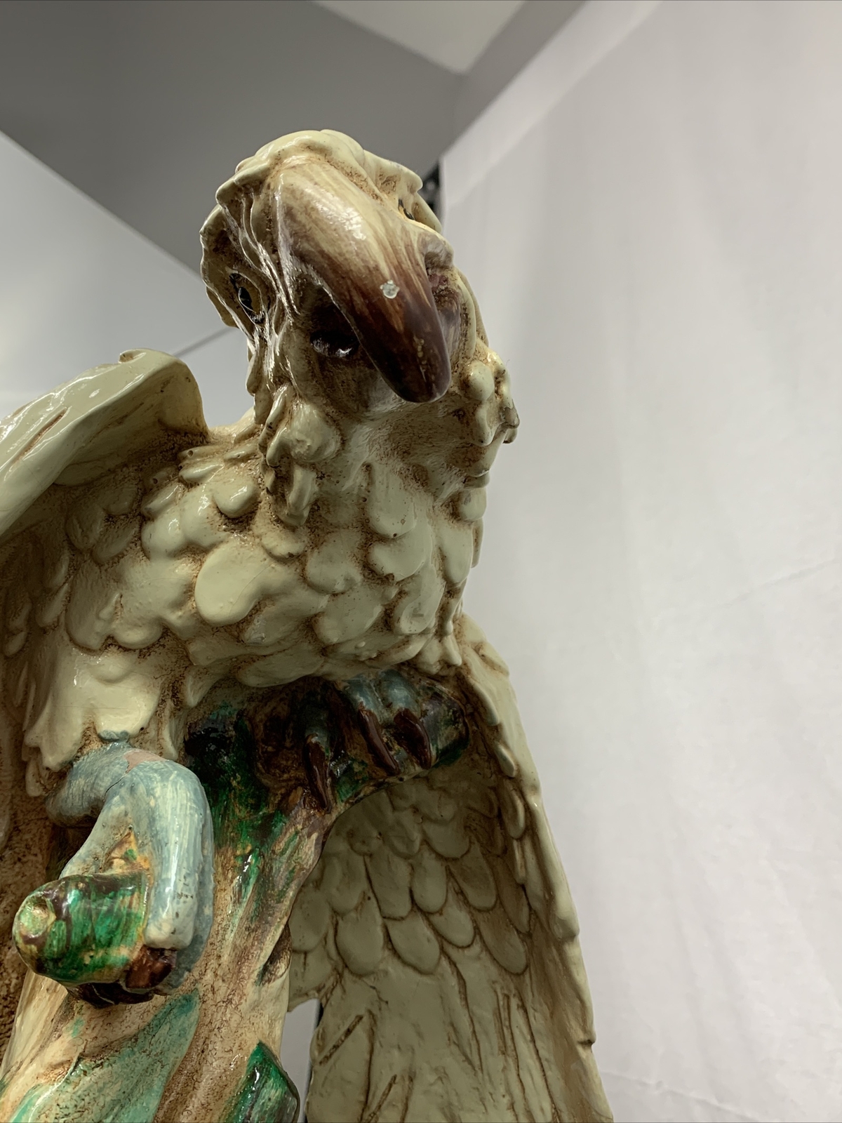 Ceramic Parrot Large Bird 19″ Tall Heavy Vintage Italian Style Flaws See Picture