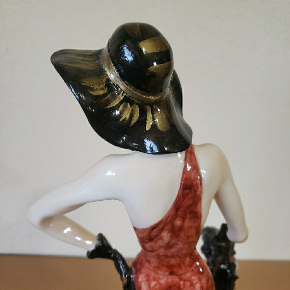 A. Santini Signed 17″ Sculpture Figurine Elegant Lady Walking with Borzoi Dog