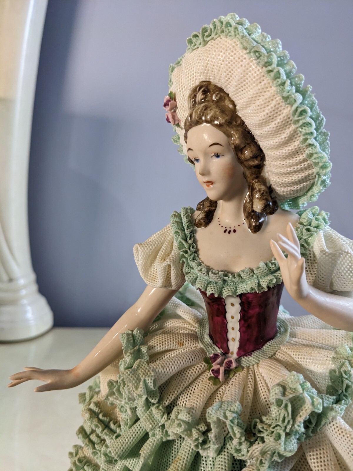 XLarge Vintage German Original Dresden Lace Karl Klette Porcelain Figurine 11″