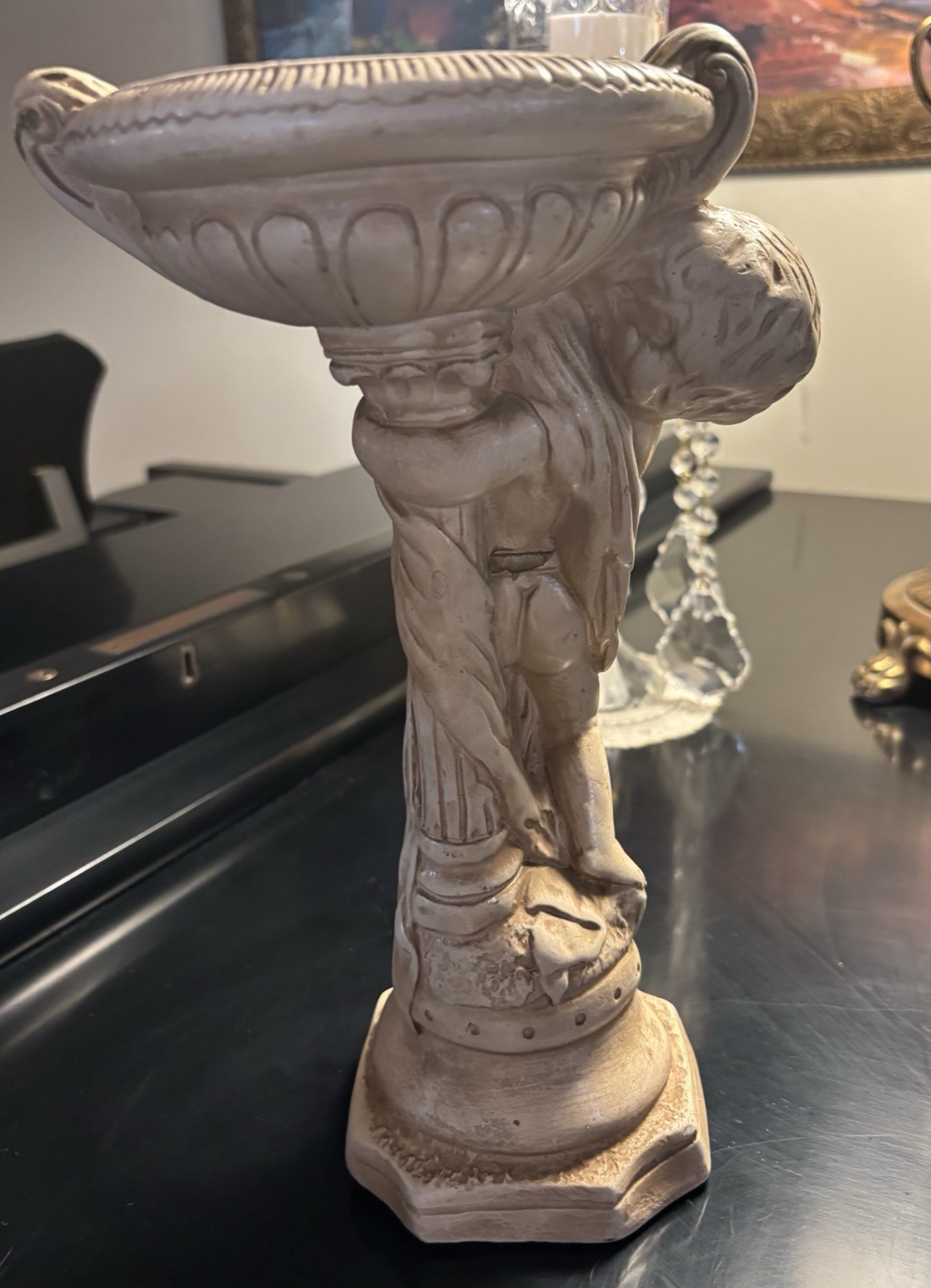 VTG Alex Backer 1940’s Pedestal Chalkware Cherub Putti 11.5” Statue Bowl MCM