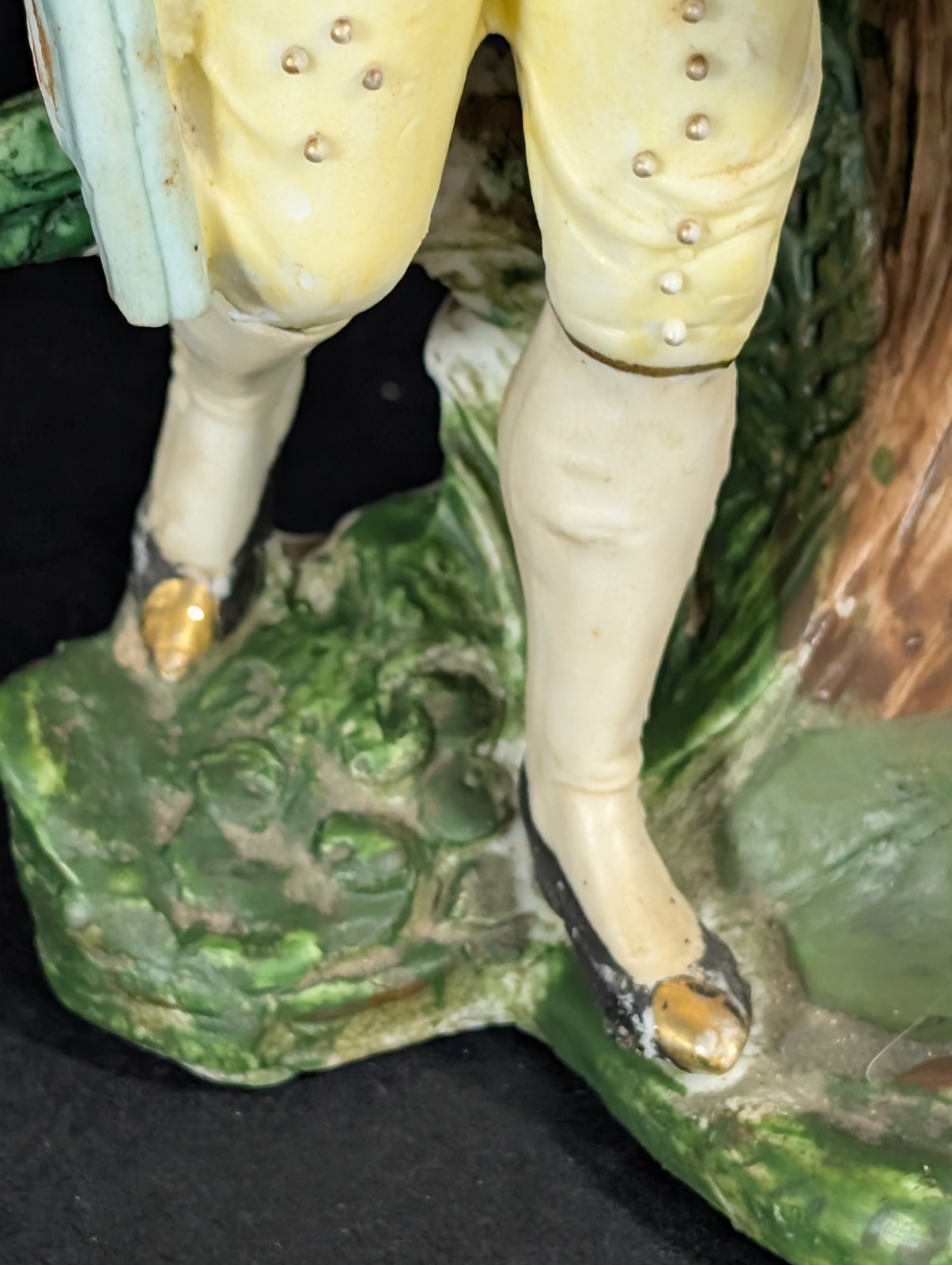 Antique Figurine, German Bisque Porcelain, Gentlemen, Hunter, Gold Gilt, 1800’s