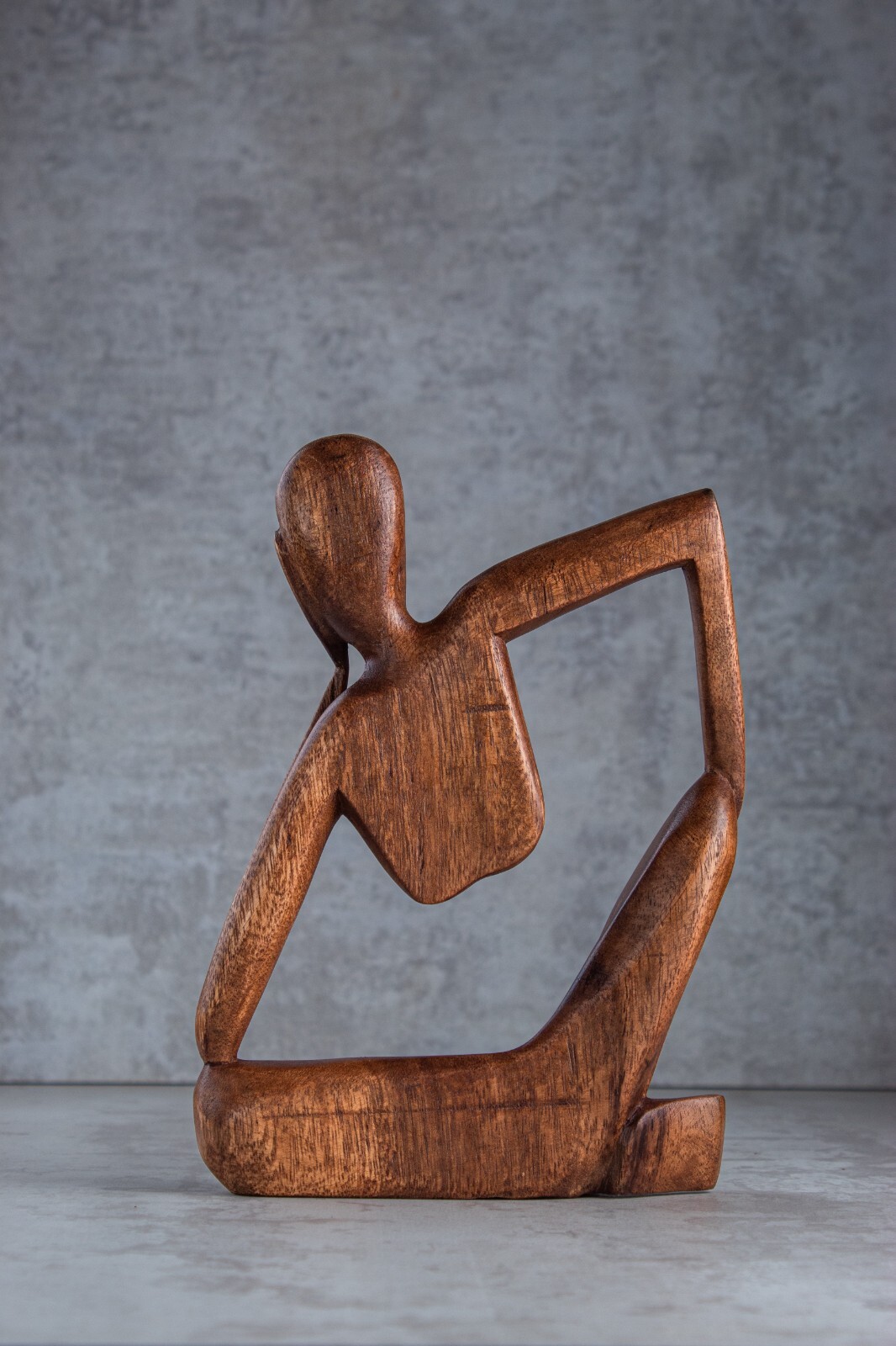 Wooden Handmade Abstract Sculpture Statue Handcrafted – Thinking Man – 7.8″ Tall