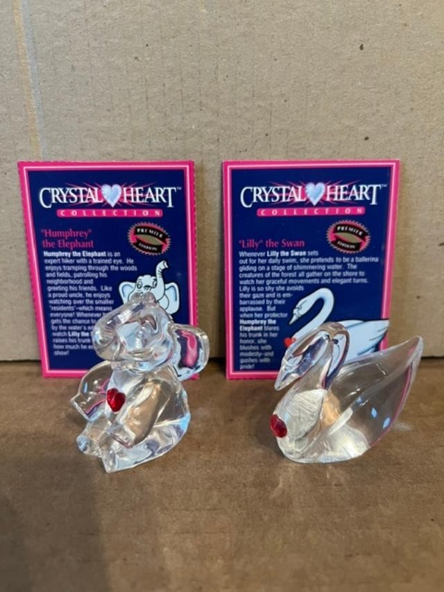 Vtg 1994 Just Toy Inc Crystal Heart Collection w/red heart -cat, swan & elephant