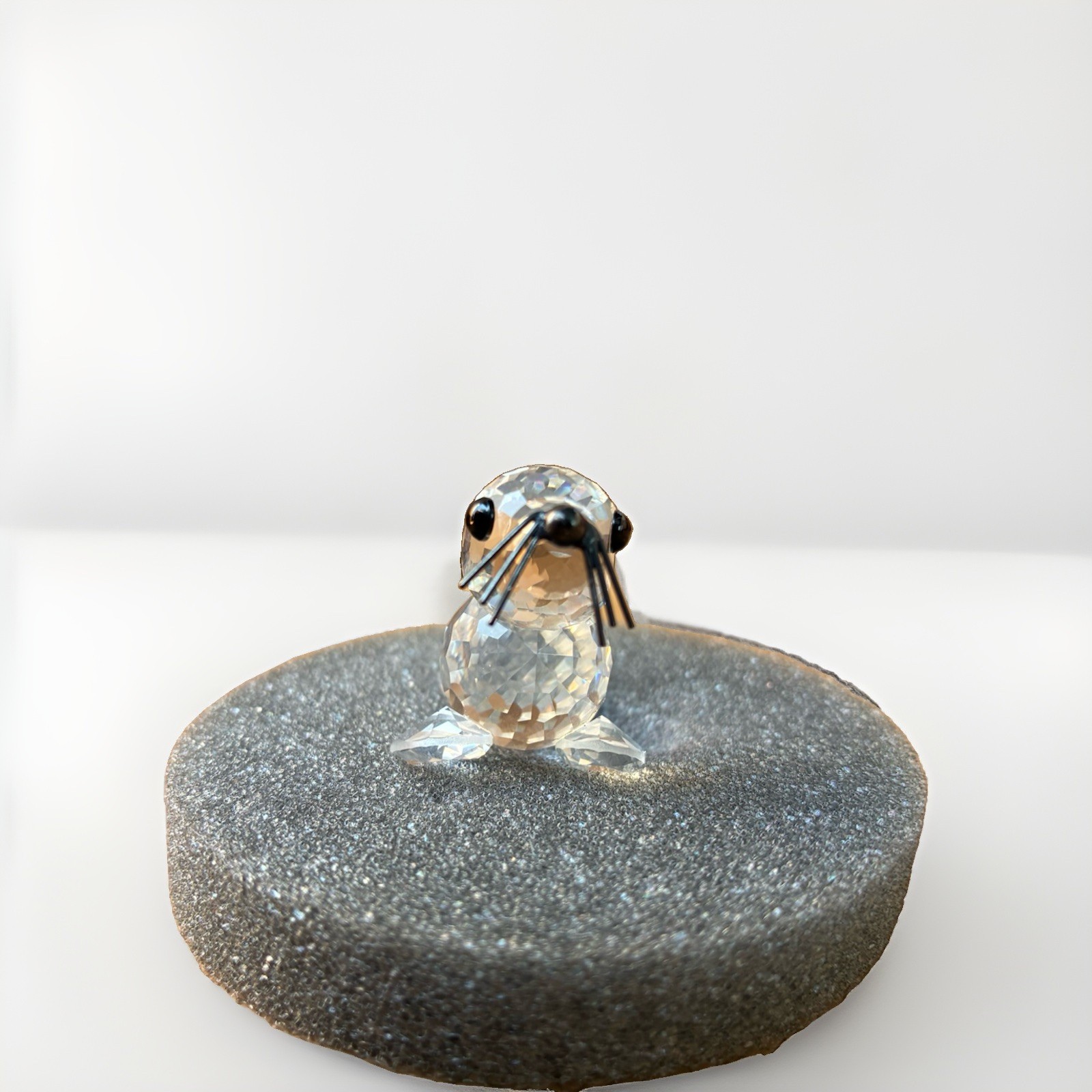 Swarovski Crystal Seal Figurine 1-inch with Wire Whiskers and Black Eyes