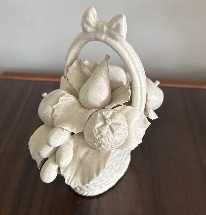 Vintage Italian Vietre White Blanc De Chine Creamware Fruit Basket Centerpiece