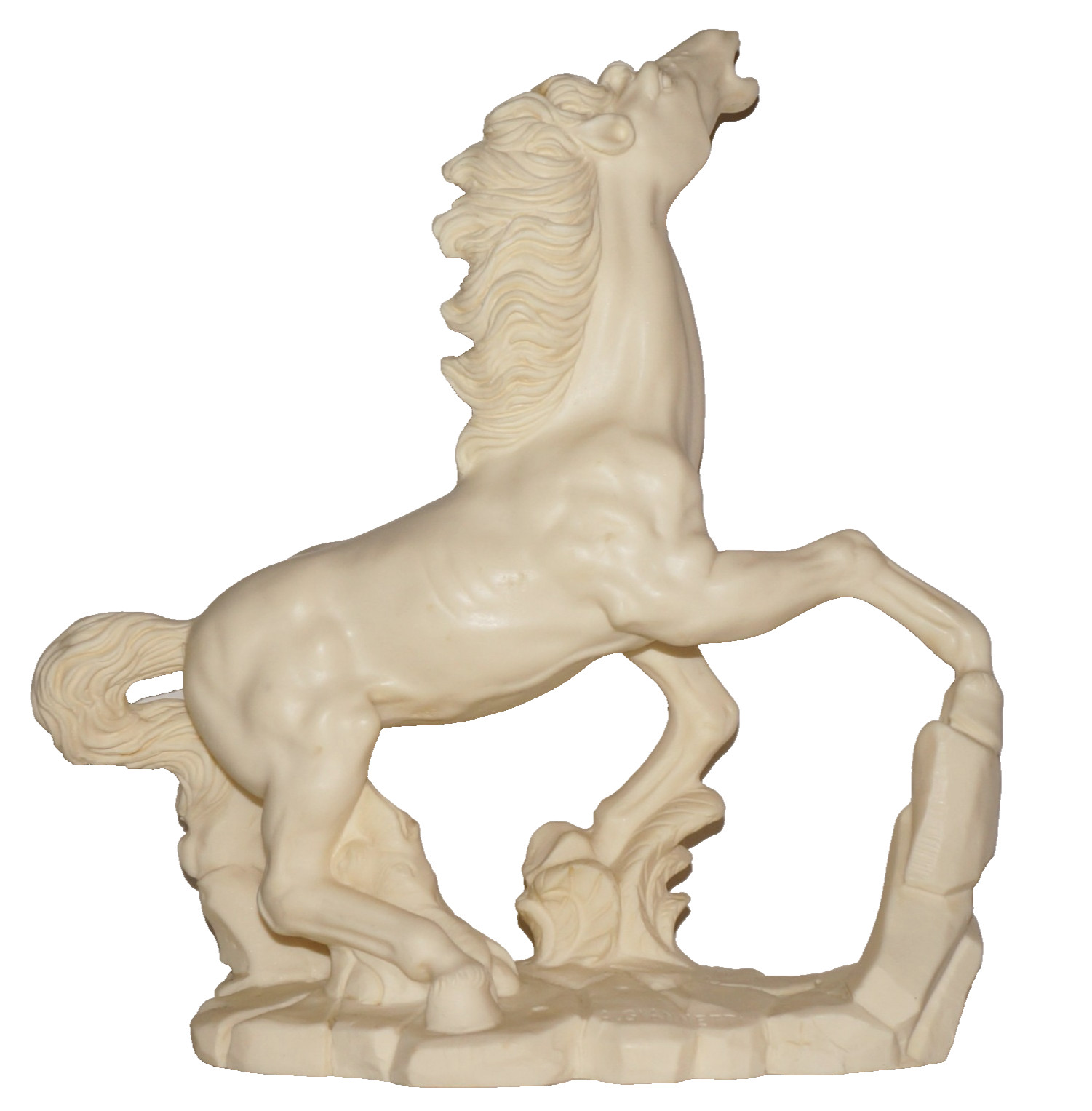 90’s Vintage A. GIANNETTI Ivory Smooth Carved Resin Horse Sculpture 11×10″