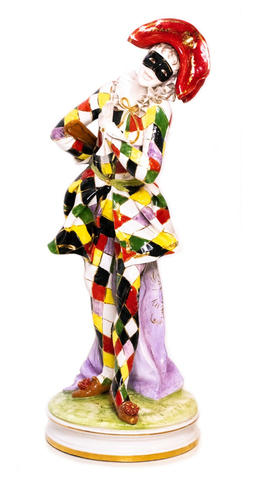 ITALY 1961 G. MAURO MASQUERADE HARLEQUIN FIGURE IN POLY CHROME CERAMIC GREAT!