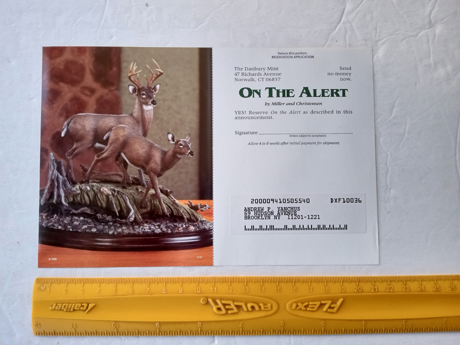 Danbury Mint “ON THE ALERT” Whitetail Deer Unused RESERVATION APPLICATION Form