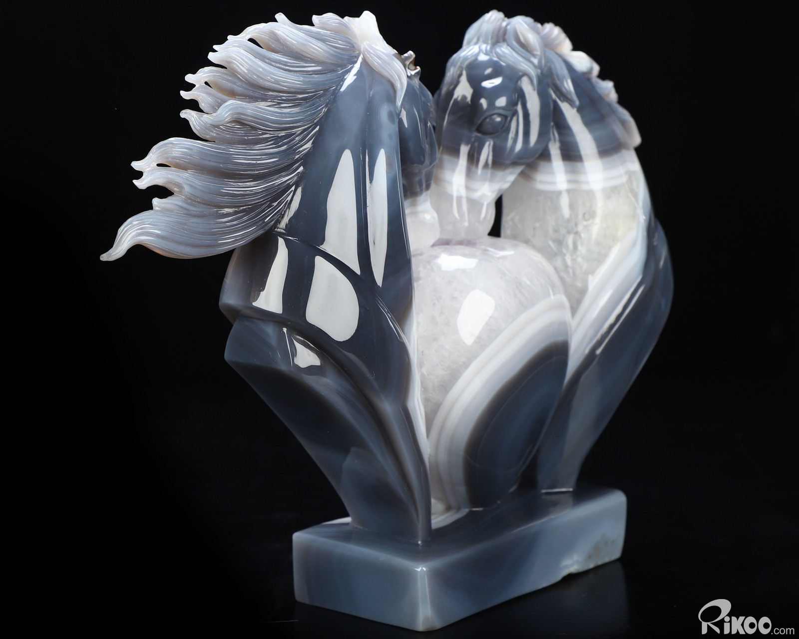 9.8″ Agate Amethyst Geode Hand Carved Crystal Horse Sculpture, Crystal Healing