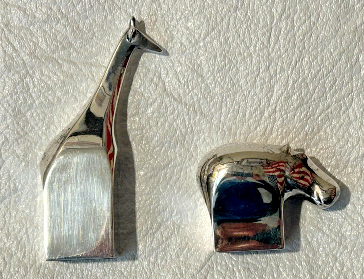 Two Vintage Dansk Designs Animal SilverPlate Figurines Giraffe and Hippopotamus