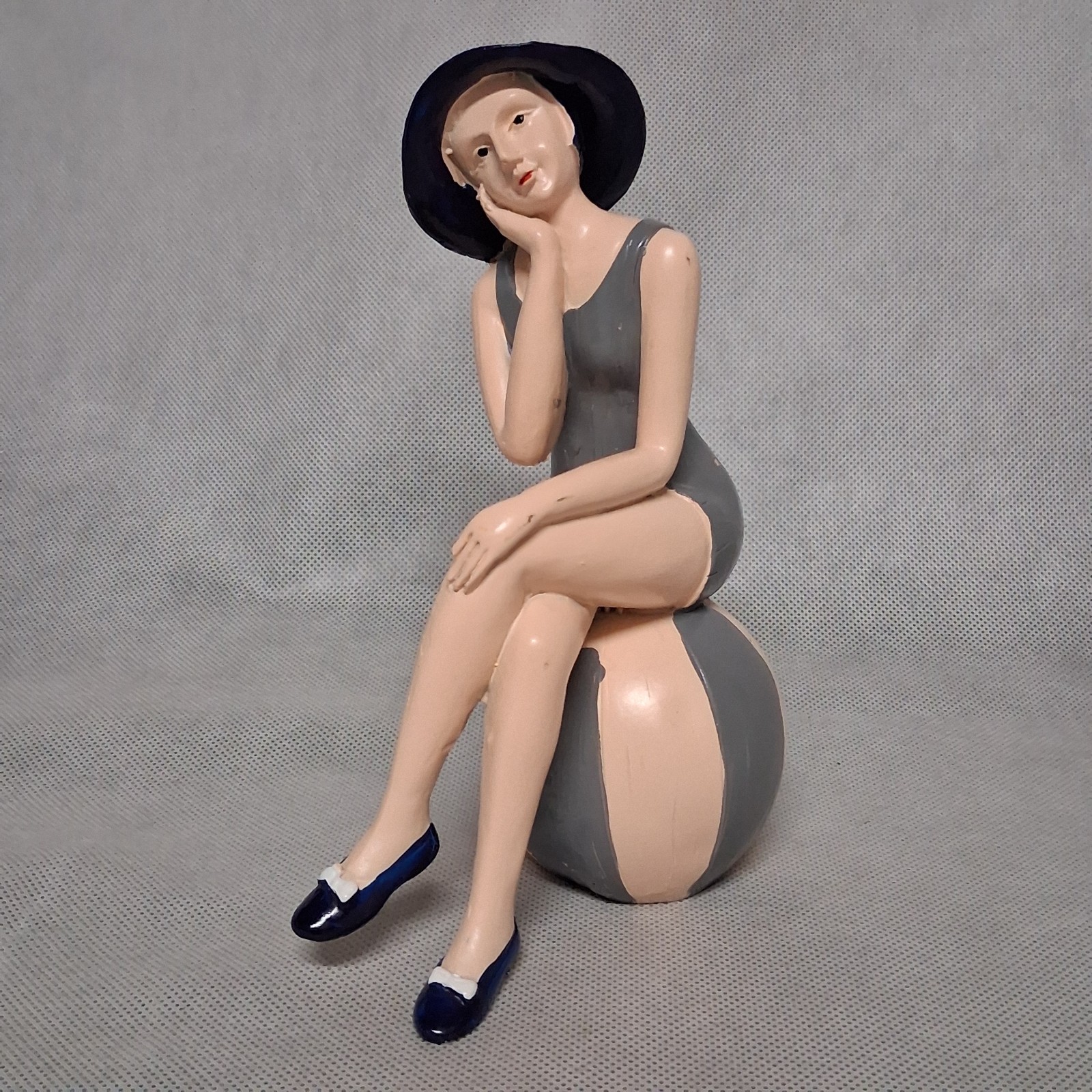 1920’s Bathing Beauty Figurine Sitting on Beach Ball 6 3/4″ Shelf Sitter