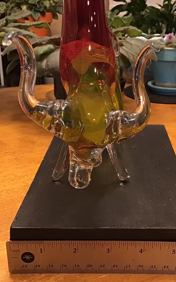 Venetian Murano Heavy Blown Manganese Glass Bull Red Yellow Silver Flake Italy