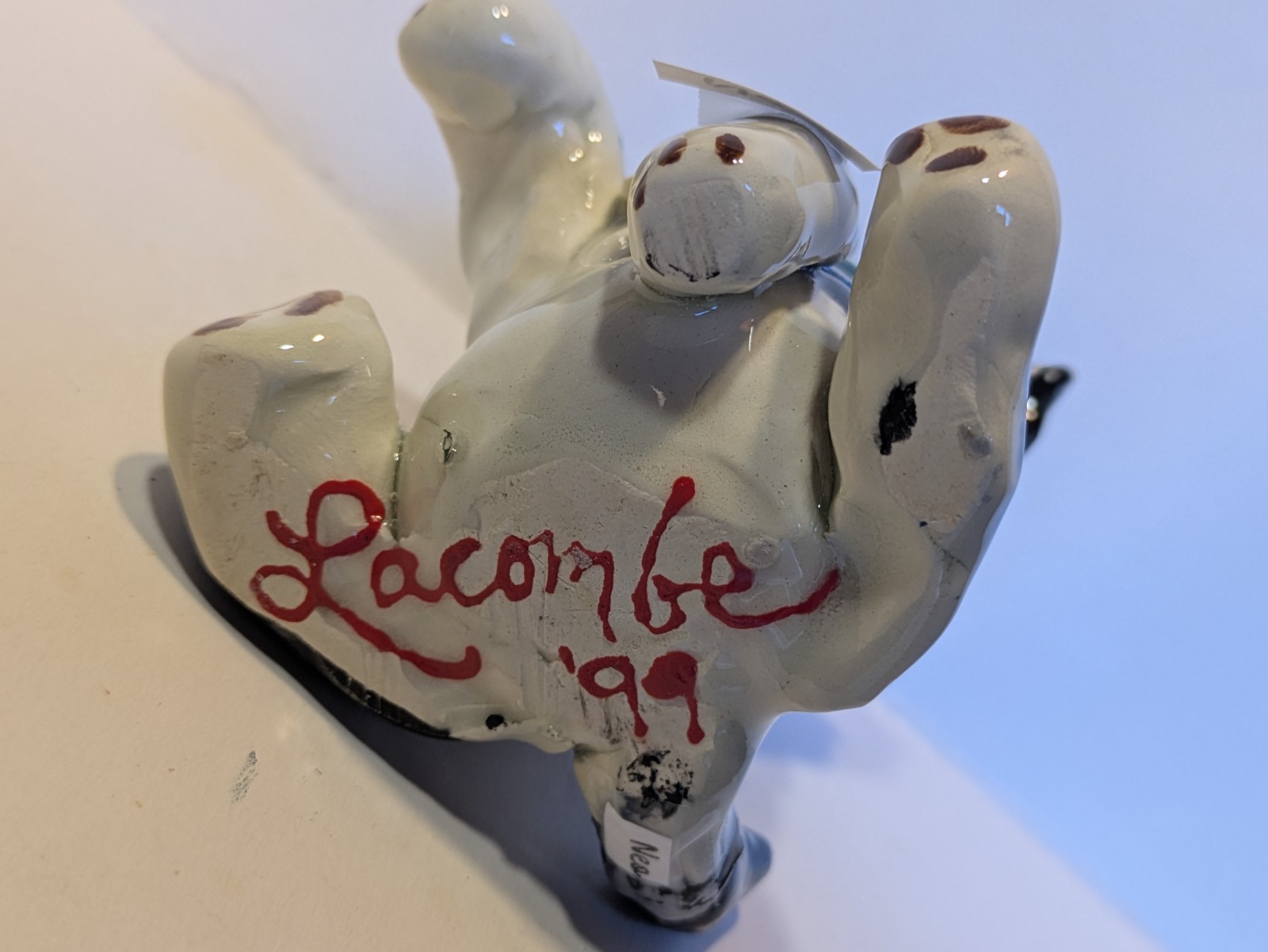 Black & White WhimsiClay Dog Original Candle Holder “Nekko” 1999 by Amy Lacombe