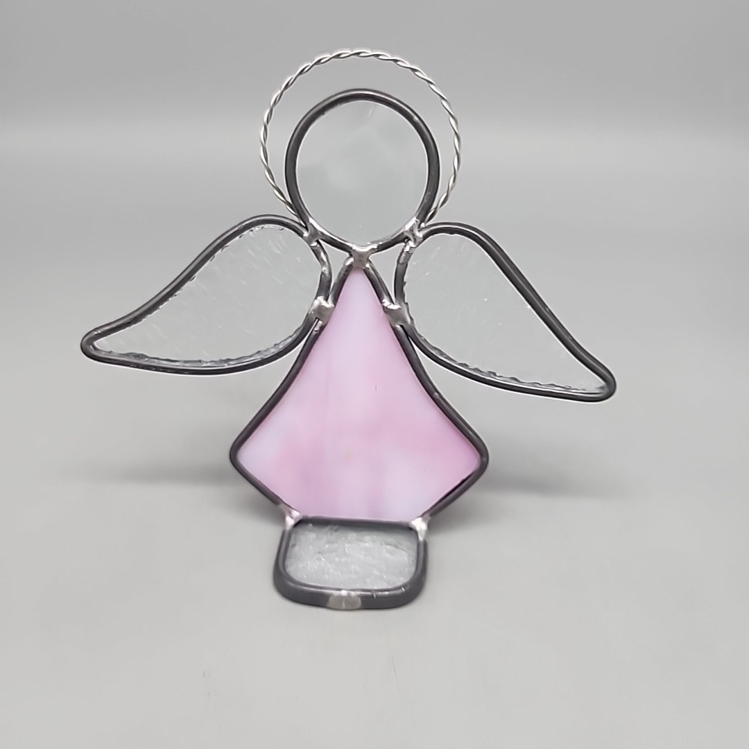STAINED GLASS pink ANGEL Wings Free Standing