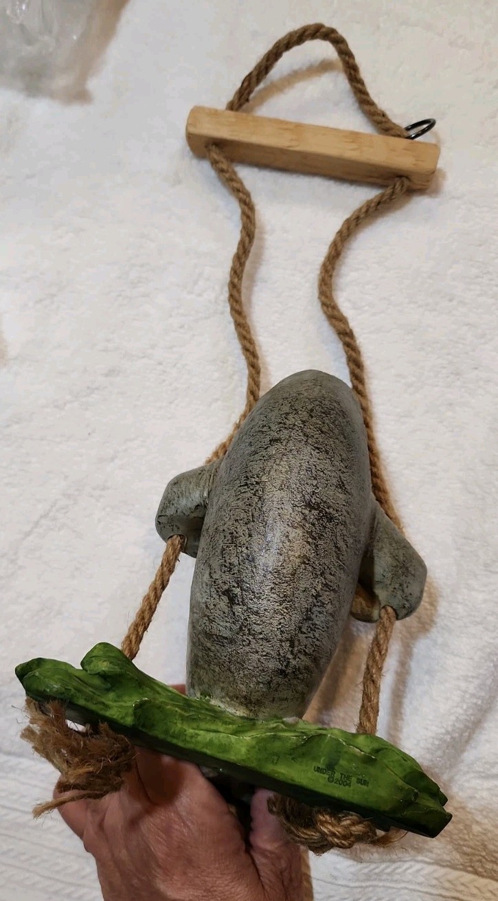 ❤️Adorable❤️ Manatee on Rope Swing Garden Decor Hanging Figurine