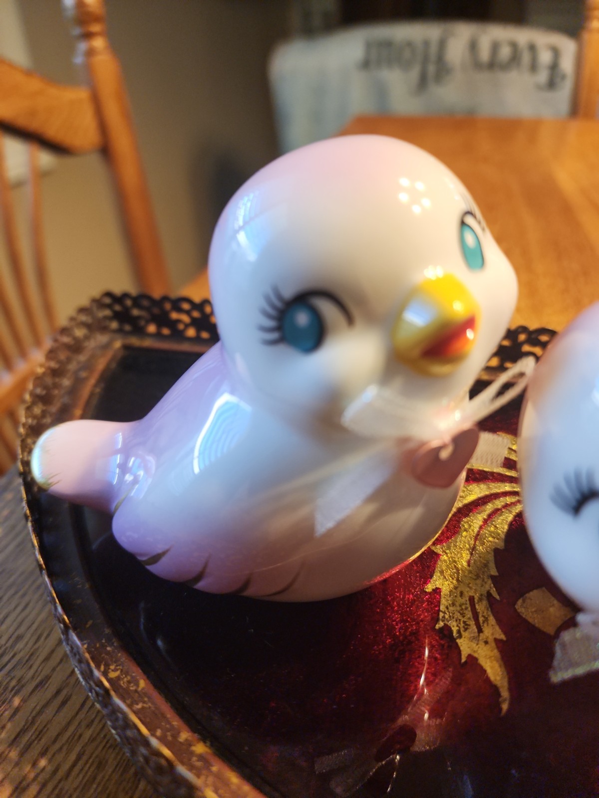 Spritz Retro Pink Ceramic Bird Figurines Kitcsh Kitschy Pottery Set of 2