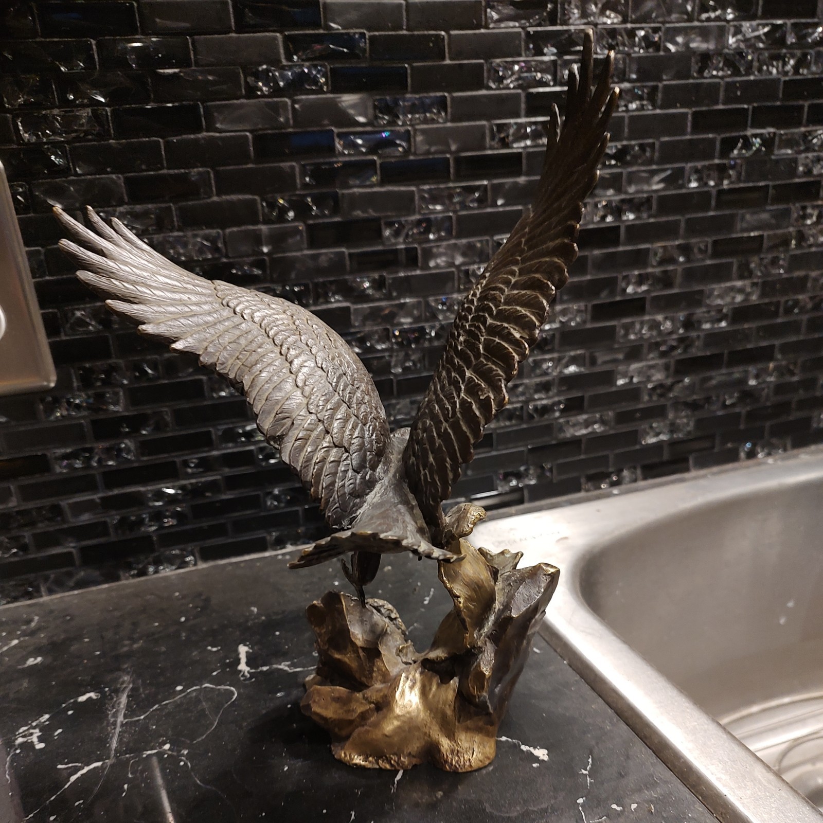 Franklin Mint Solid Bronze Eagle Sculpture by Ronald Van Ruyckevelt 1990