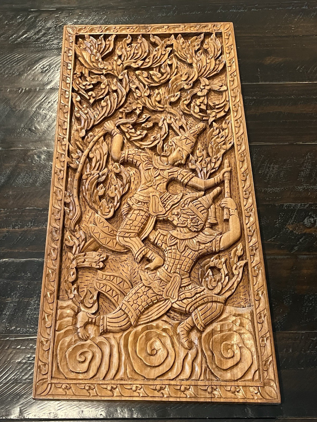 Solid Wood Carved Traditional Thailand Indonesia Dance Form Art 24″ x 12″