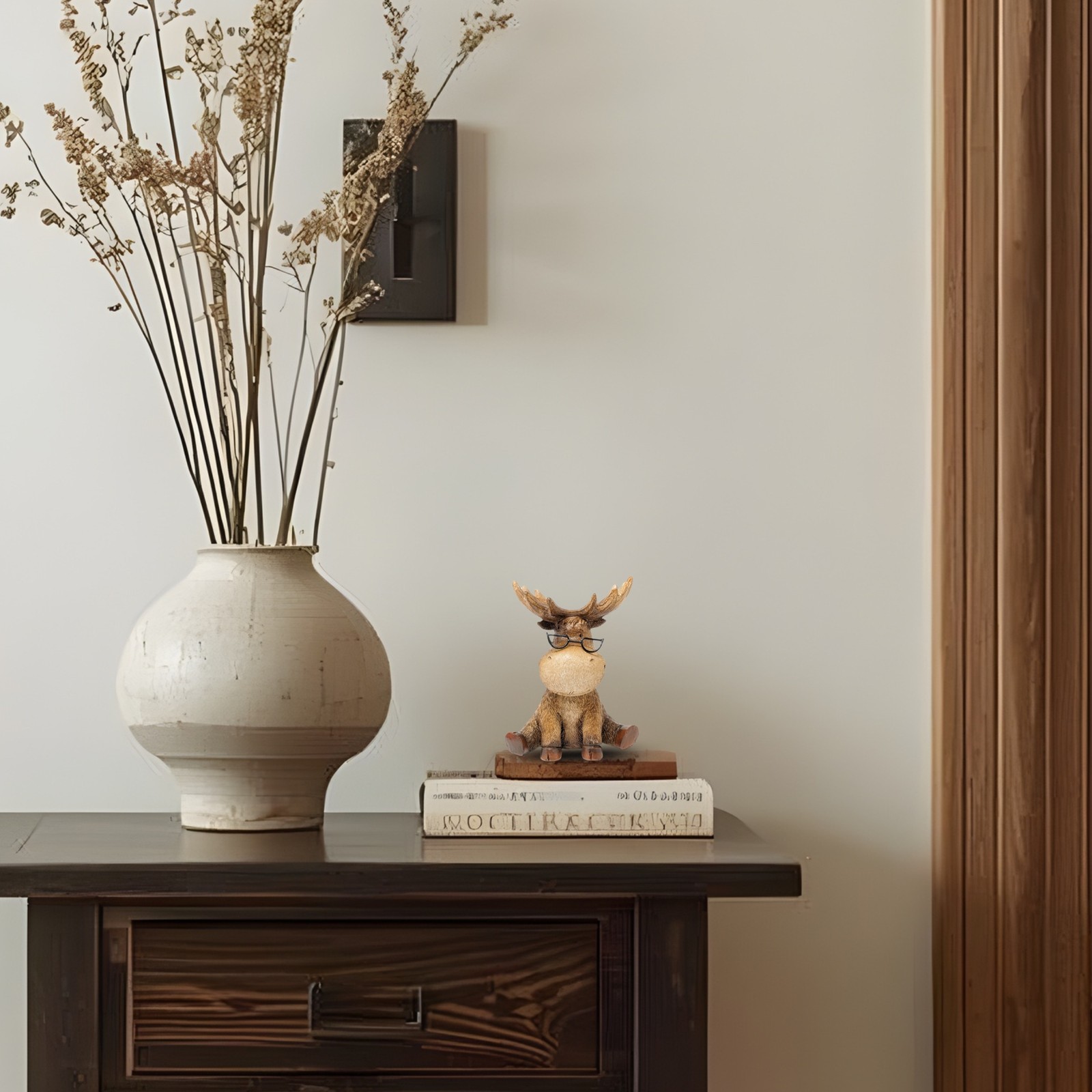 Moose with Metal Glasses Figurine – Rustic Wildlife Sculpture for Home Décor