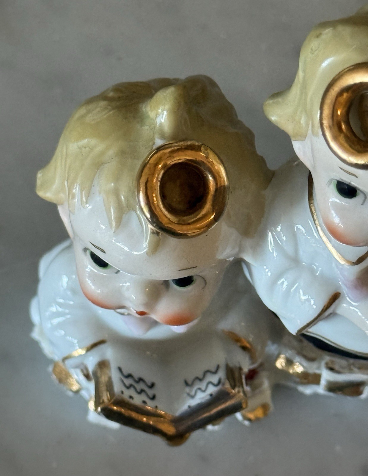Vintage Hand-Painted Ajax Gold Star Sugar Base Angel Choir Figurines