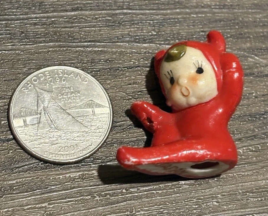 Vintage Miniature Red Devil Pixie Tiny Imp Shelf Elf Ceramic Figure Japan RARE!
