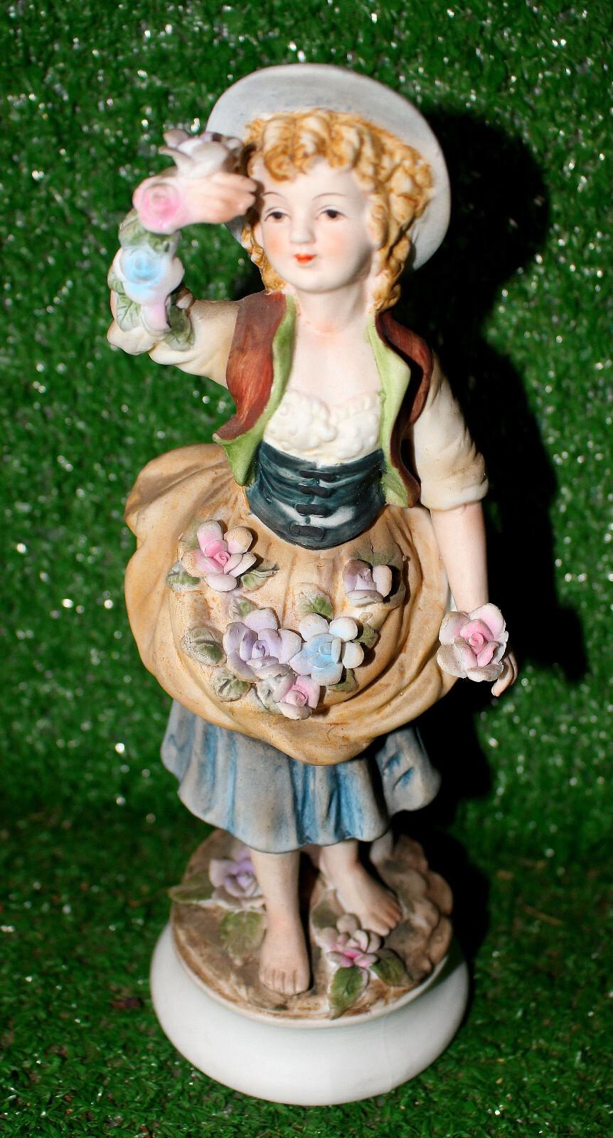Vintage Porcelain Woman Figurine 8″ Great Colors Flowers #7978