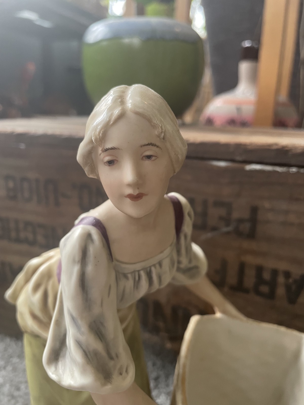 Early 20th Century Royal Dux Bohemia Porcelain Girl With Basket Figurine
