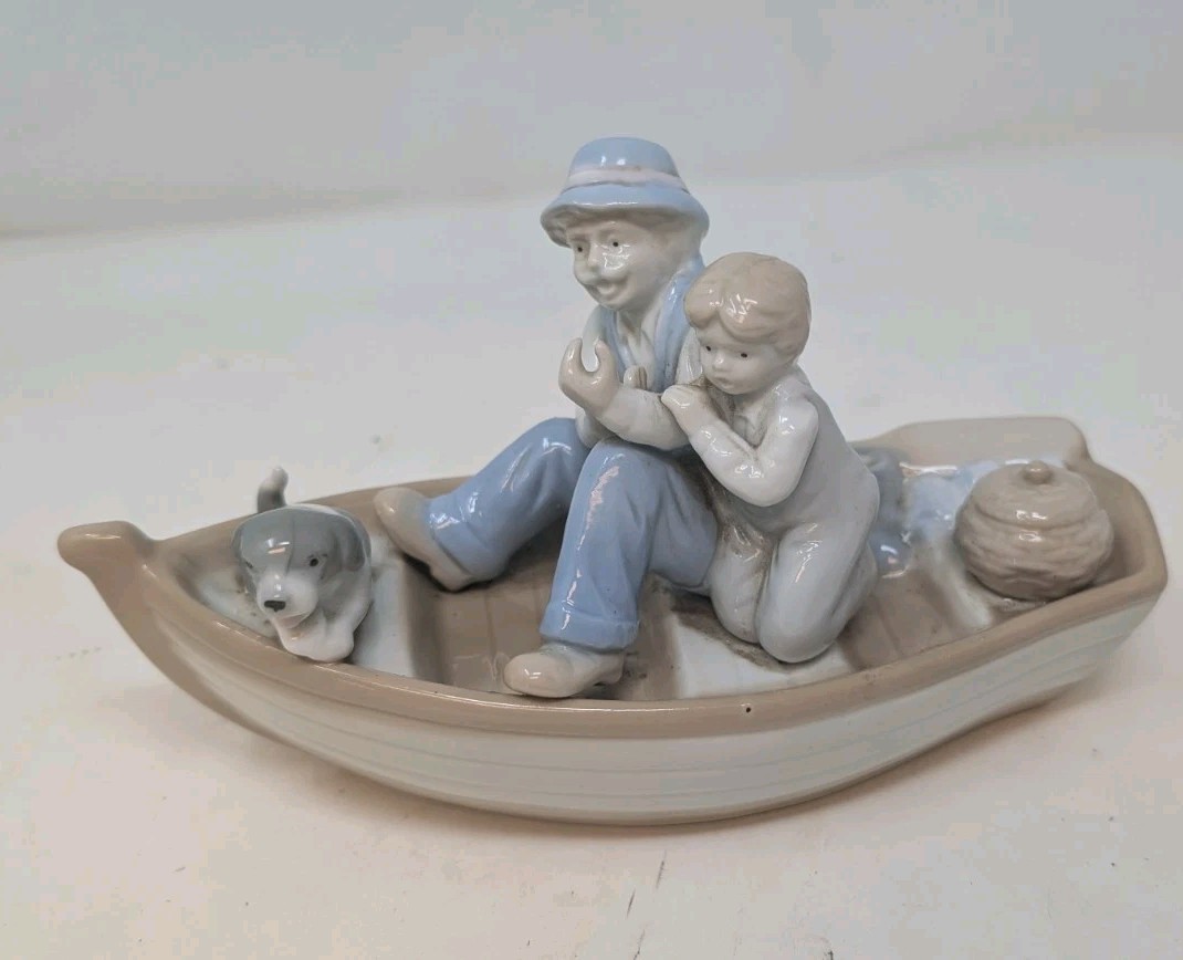Paul Sebastian Fishing Boat Porcelain Figurine Meico Grandpa Grandson & Dog VTG